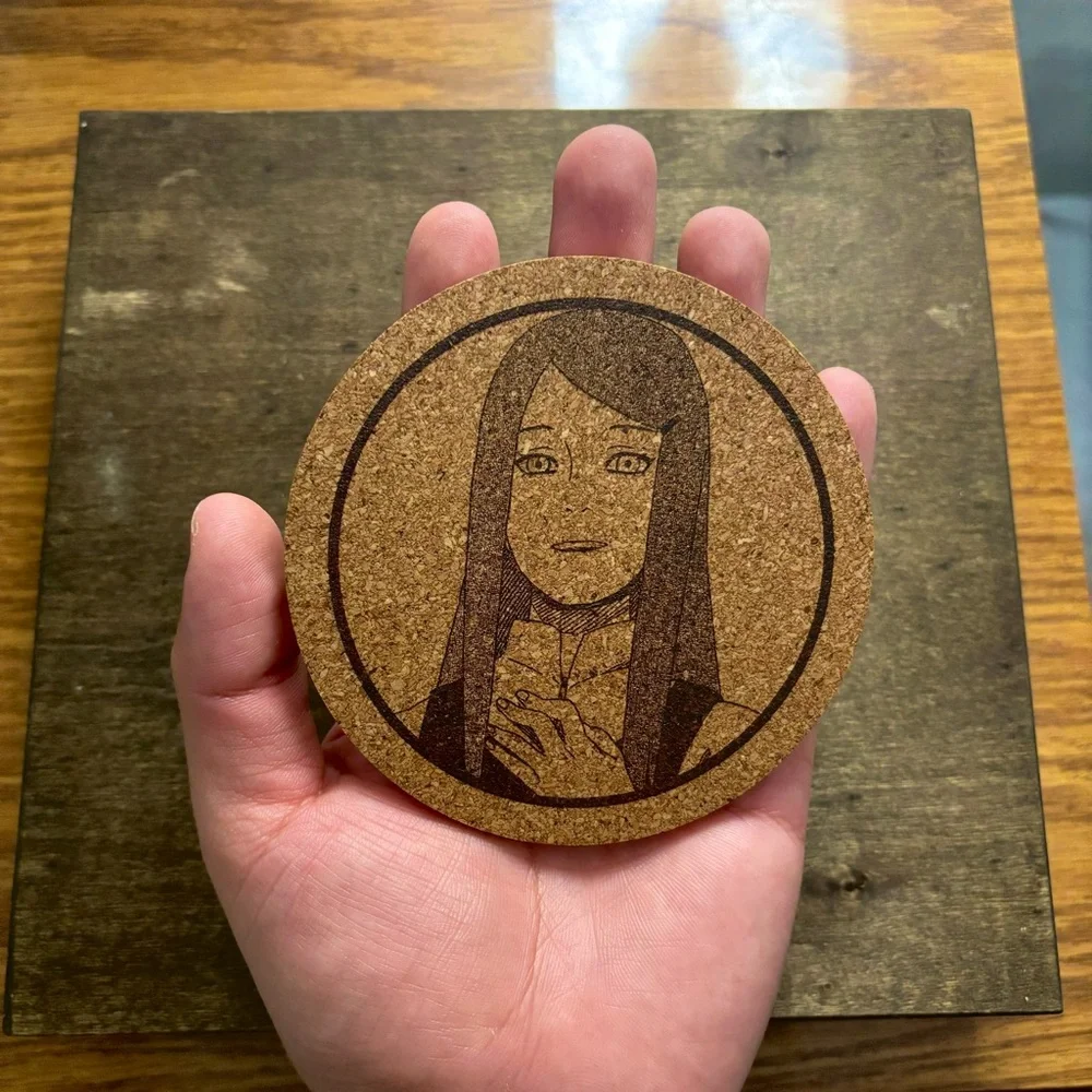 Naruto Kushina Laser Engraved Cork Coaster